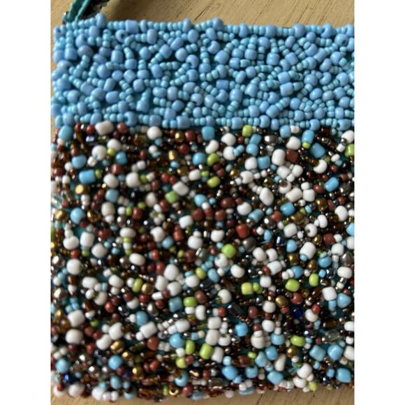 Beaded Clutch Purse Bag Wristlet Turquoise Brown Beads Beach Boho Artsy Y2K - Picture 4 of 7